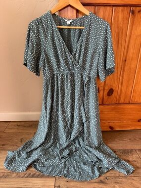 Sonoma Maternity Teal Polka Dot Faux-Wrap Dress - Small - EUC
